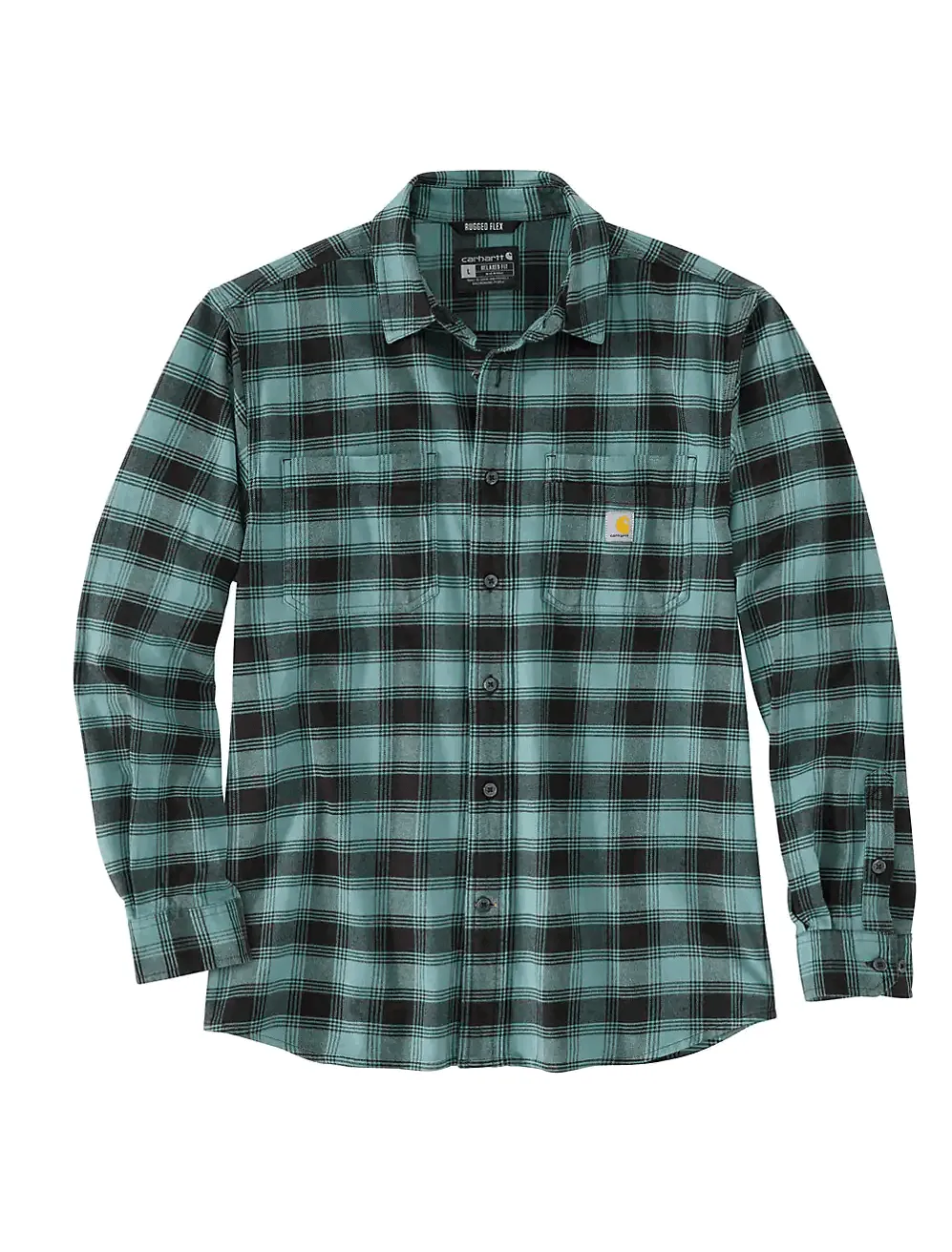 105945 - Rugged flex® relaxed fit midweight flannel long-sleeve plaid shirt - Sea Pine/Black