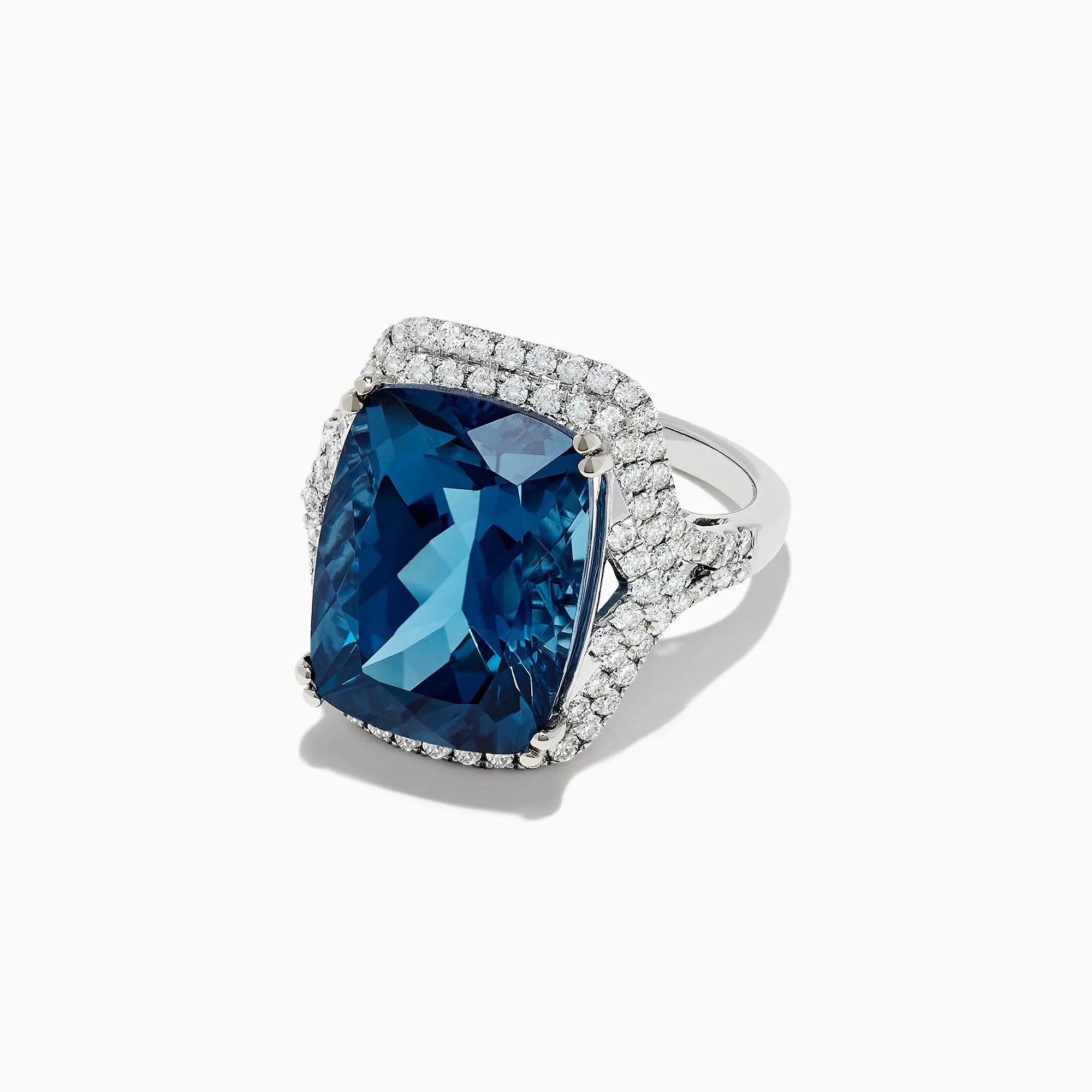 14K White Gold London Blue Topaz and Diamond Cocktail Ring, 16.85 TCW