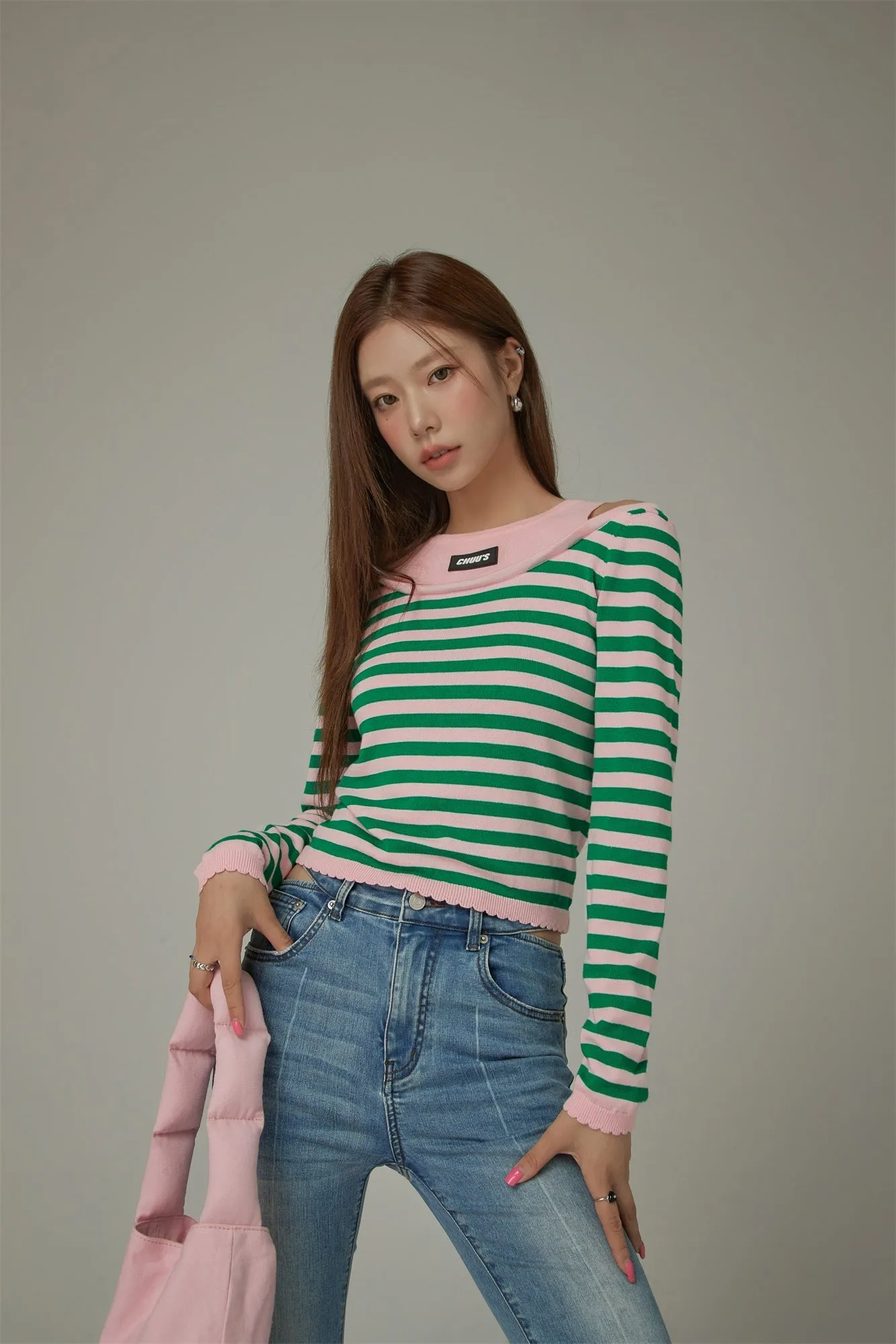 2-Layer Stripe Long Sleeves Top