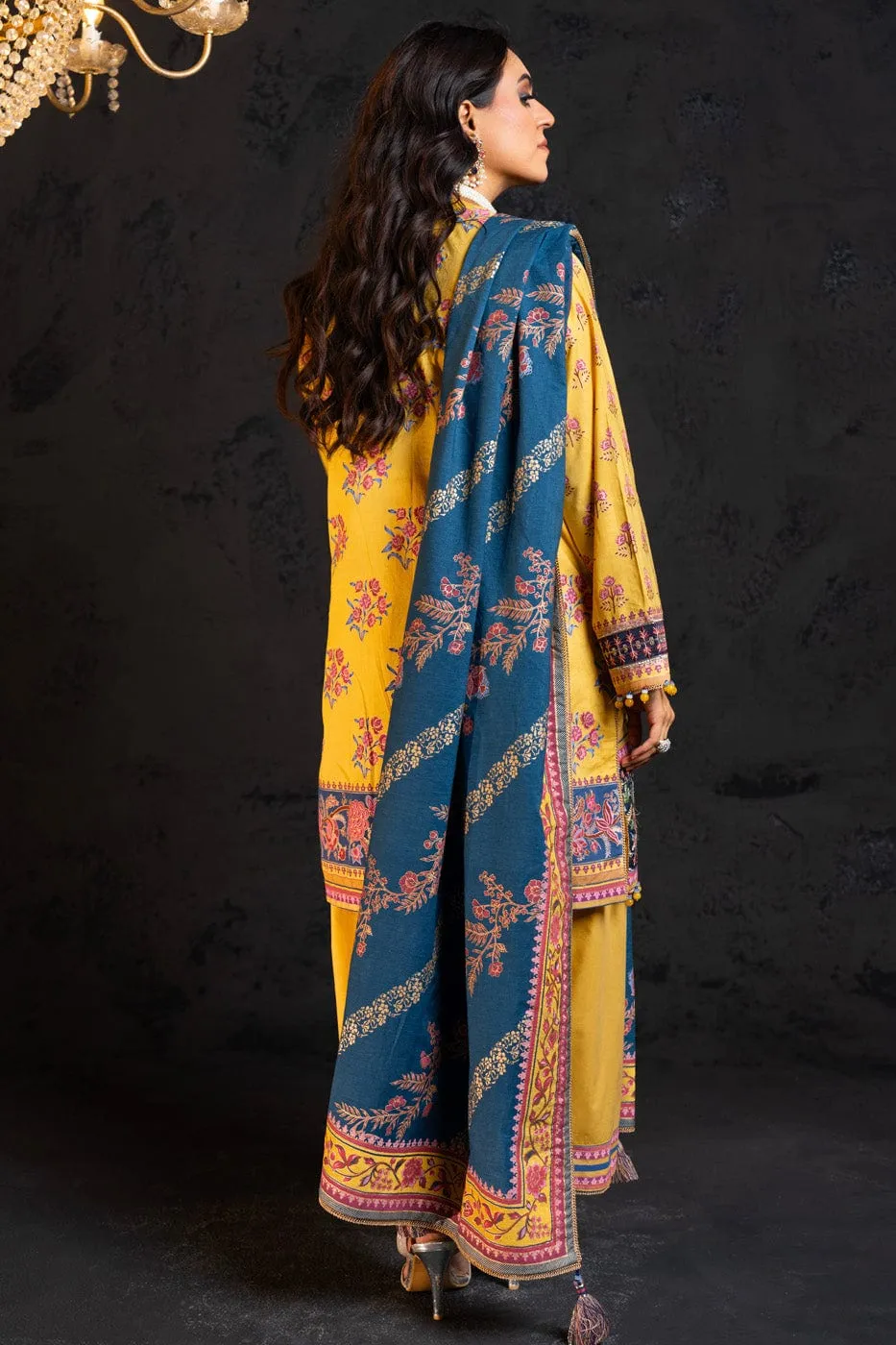 3 Pc Embroidered Cambric Suit With Cotton Silk Dupatta