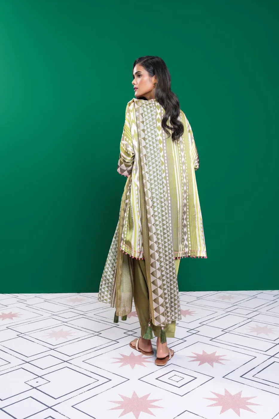 3 Pc Printed Chamois Silk Suit With Tissue Silk Dupatta