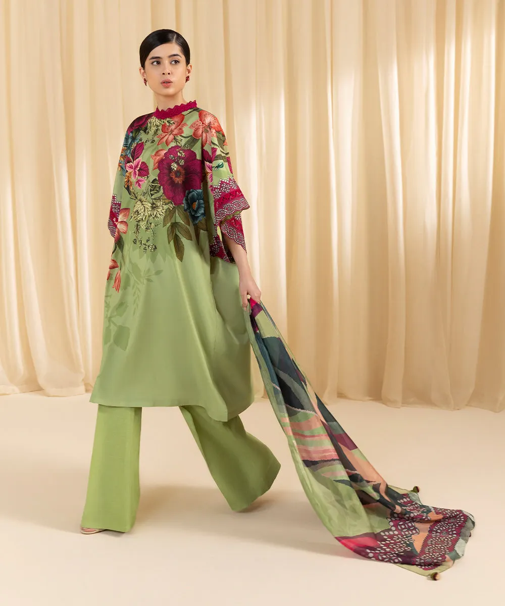 3 Piece -  Printed Silk Suit