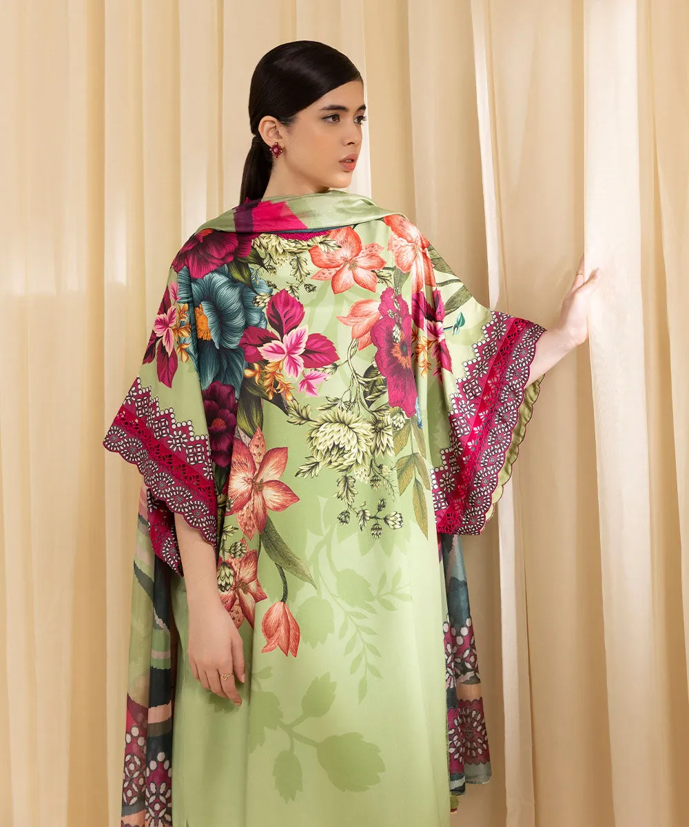 3 Piece -  Printed Silk Suit