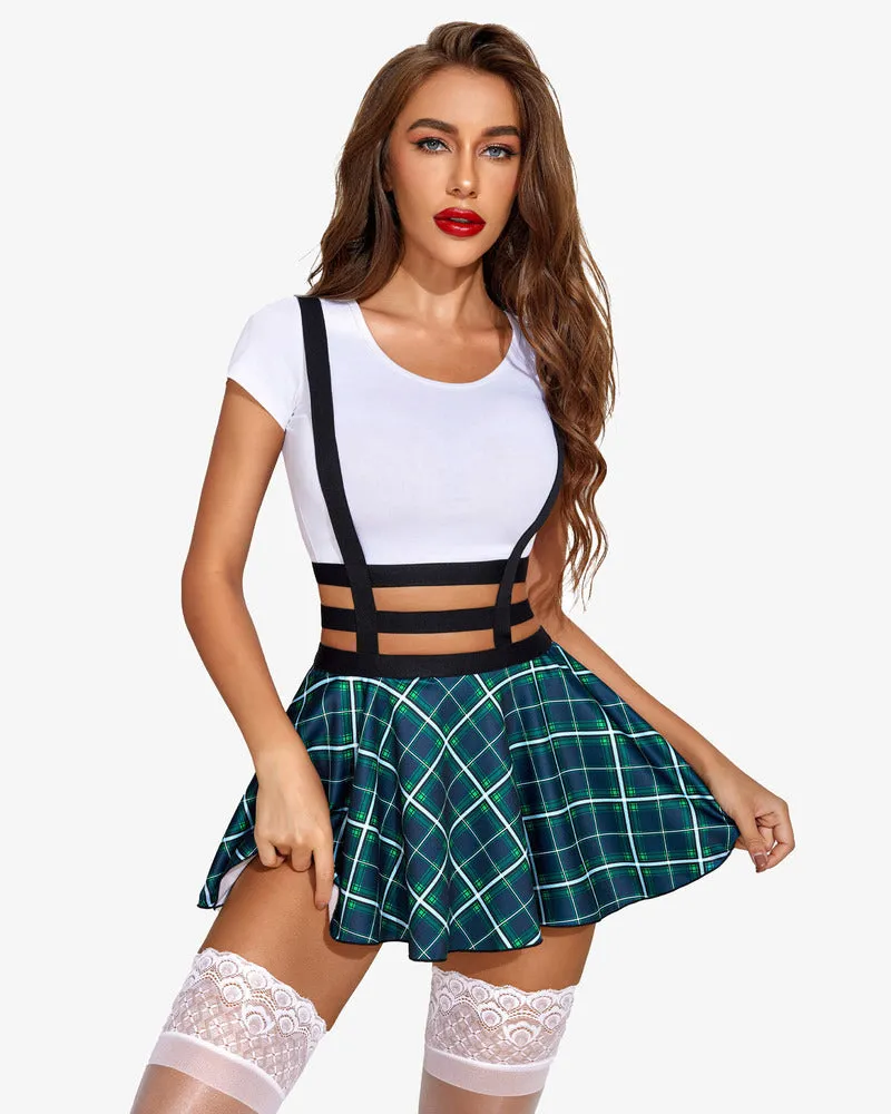 A-Line Suspender Pleated Skirt