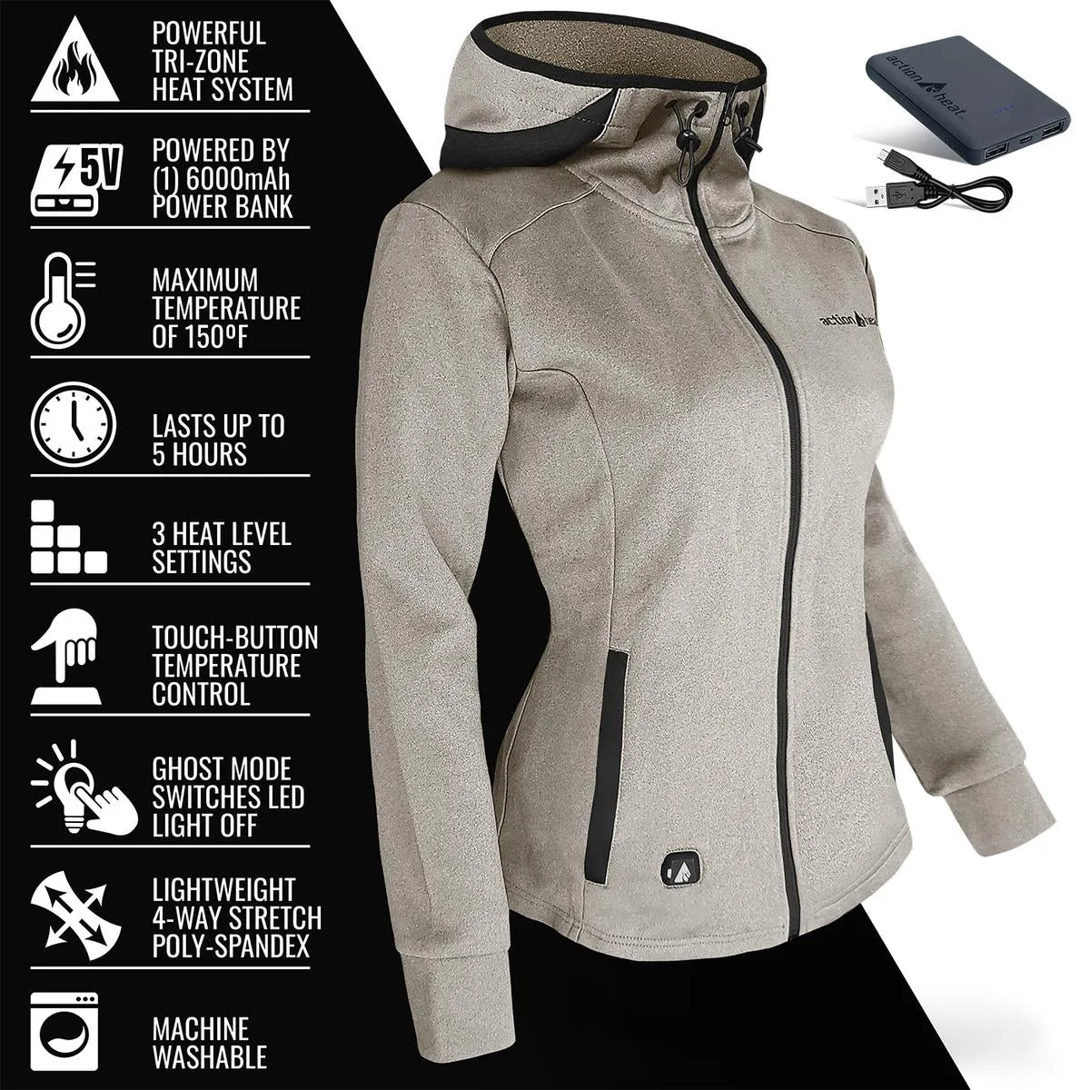 ActionHeat 5V Women's Slim Fit Battery Heated Hoodie