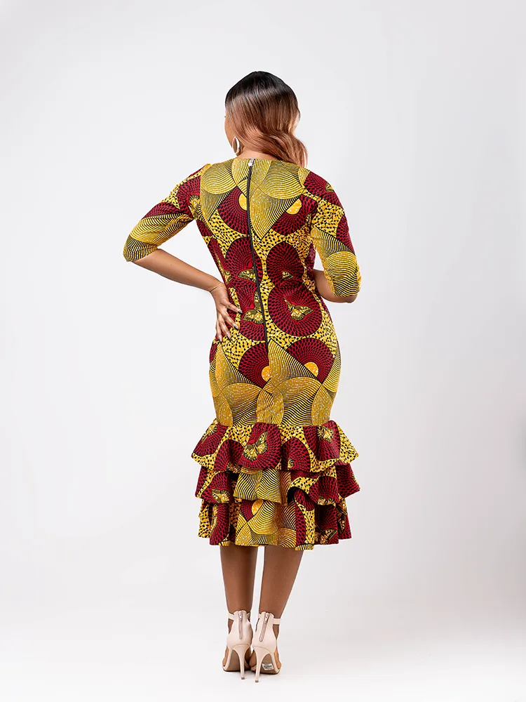 African Print Kadija Raglan Sleeves three steps flare dress