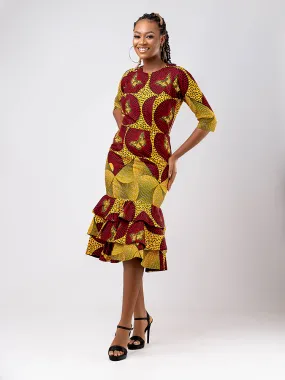 African Print Kadija Raglan Sleeves three steps flare dress