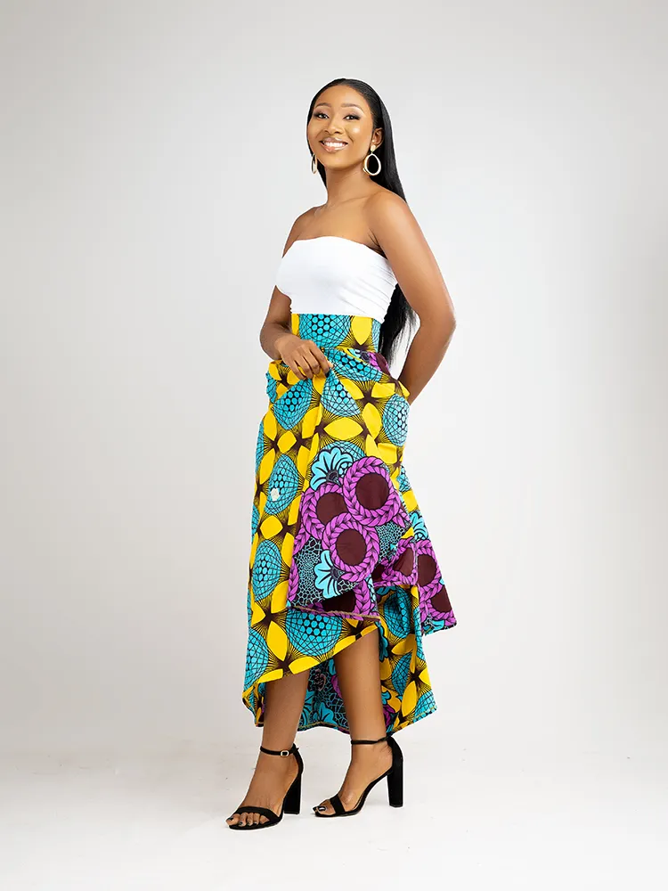 African Print Penda High Low Maxi Skirt