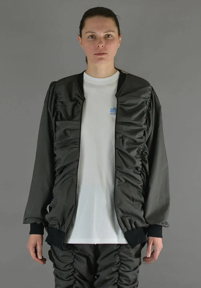 AFTER HOMEWORK UNISEX LIGHTER GATHERED BOMBER JACKET DARK GREY