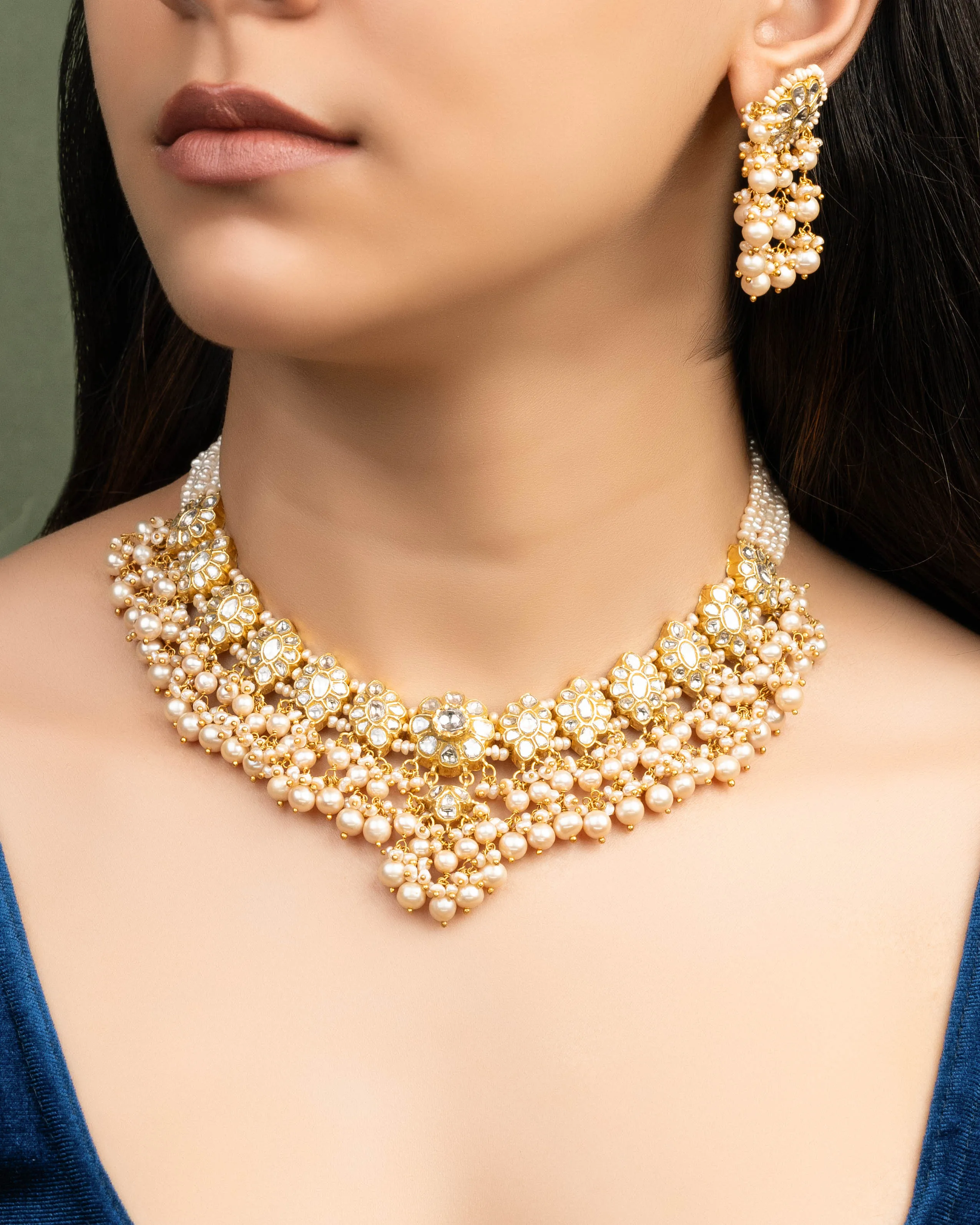 Elegant Akrti Necklace with Tabassum Tops Polki Set – Stunning Designer Jewelry for Special Occasions