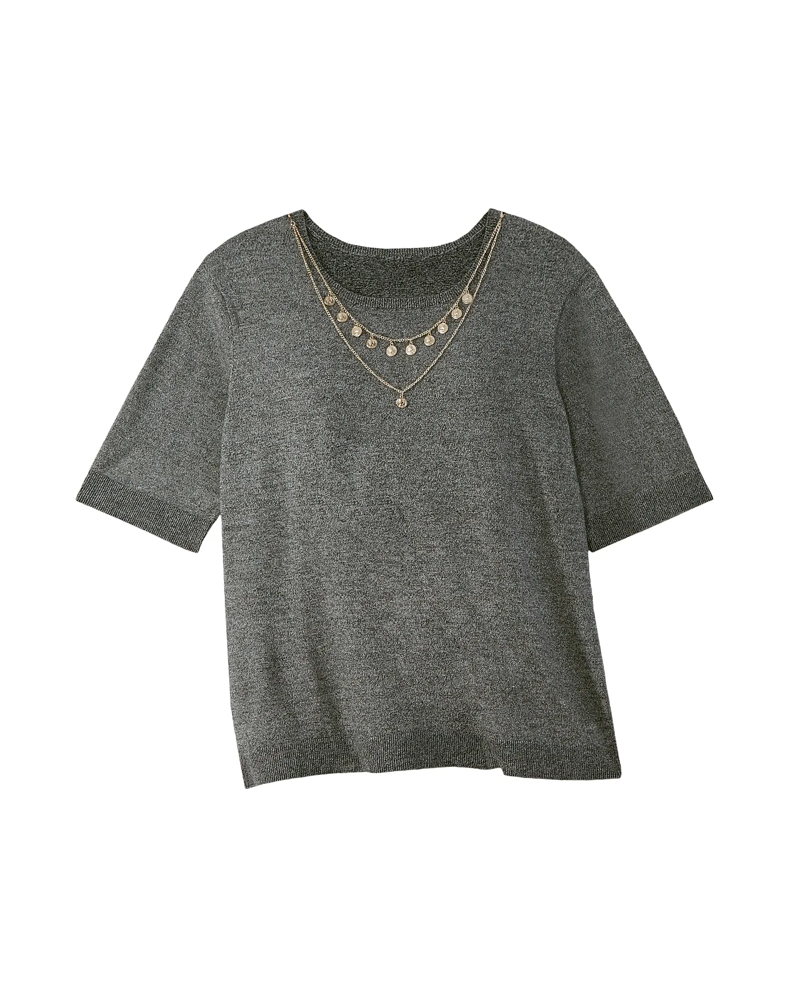 Alessandra Necklace Detail Tee | Charcoal Grey