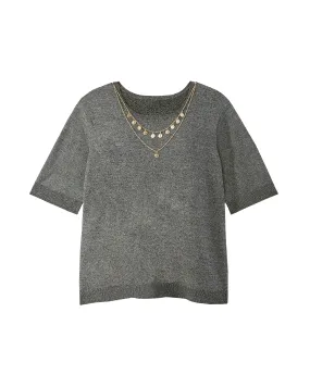 Alessandra Necklace Detail Tee | Charcoal Grey