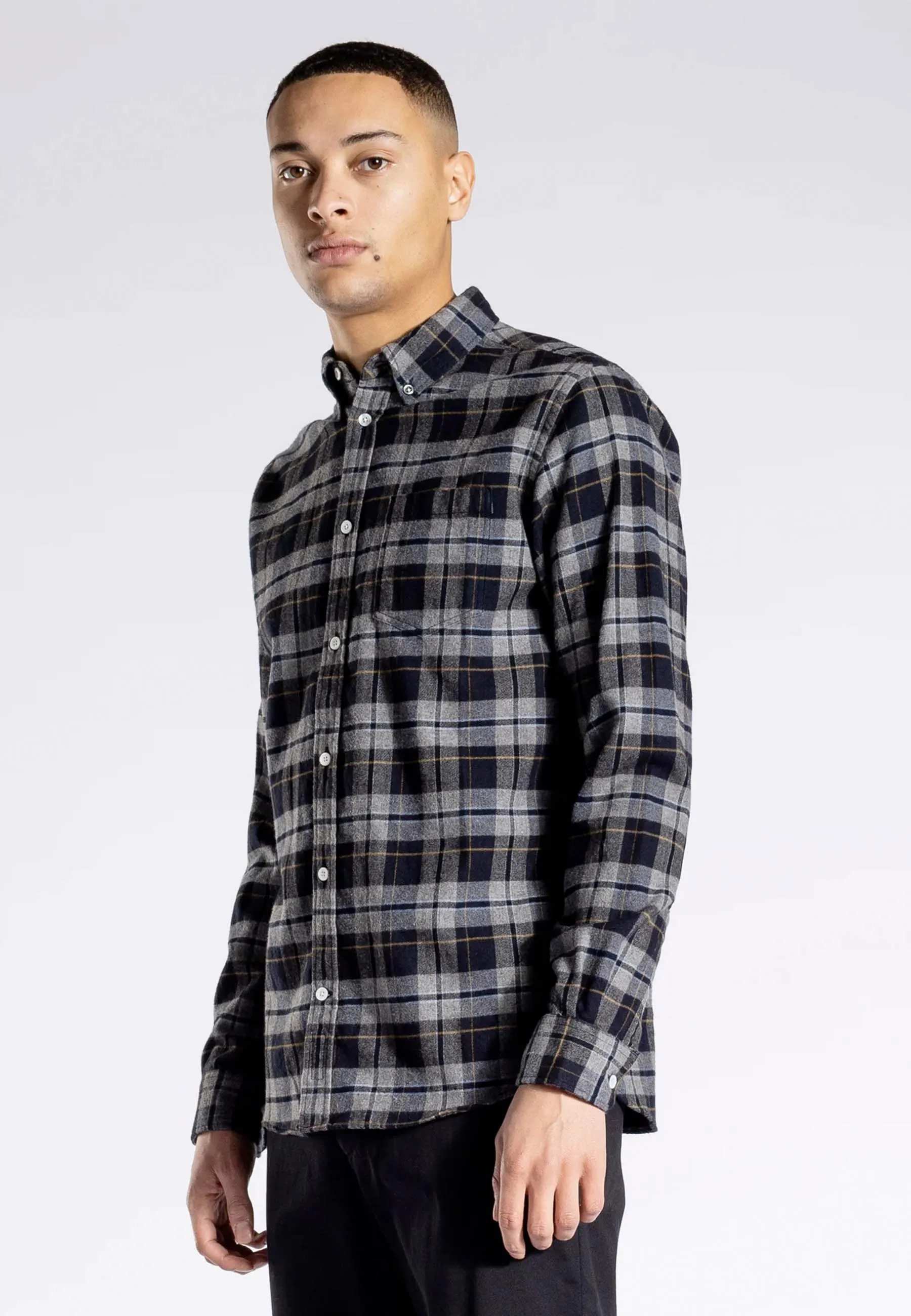 Anton Brushed Flannel Check Shirt - Taupe