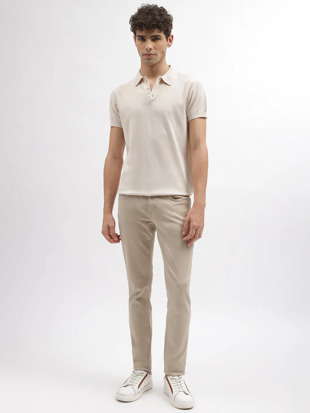 Antony Morato Men Beige Solid Tapered Fit Mid-Rise Jeans