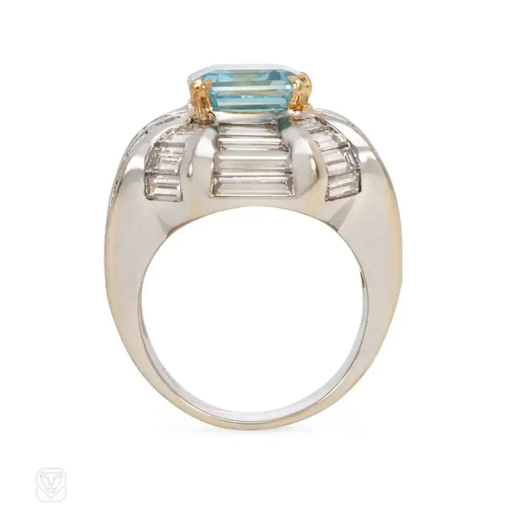 Aquamarine and diamond cocktail ring