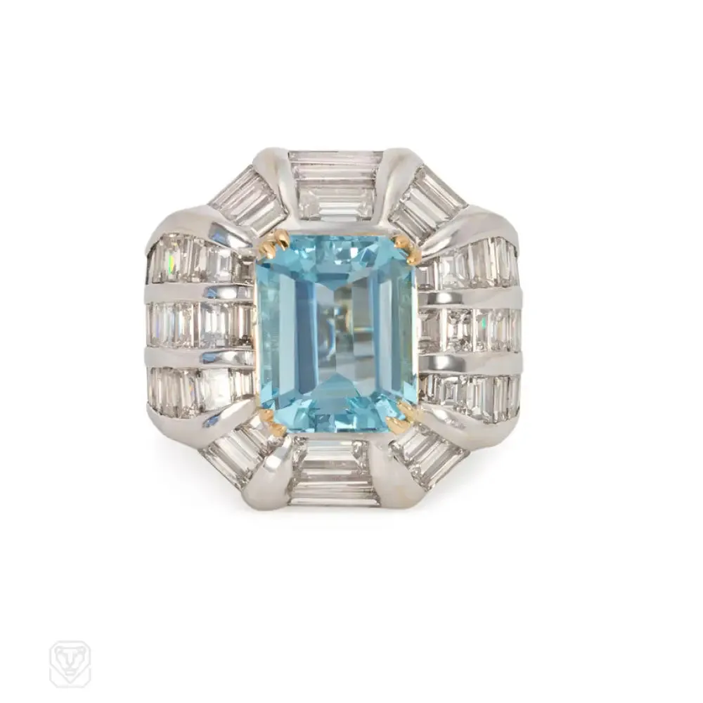 Aquamarine and diamond cocktail ring