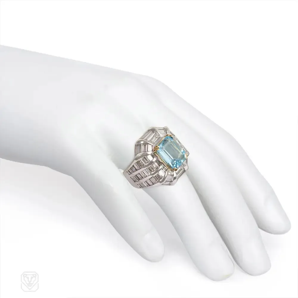 Aquamarine and diamond cocktail ring