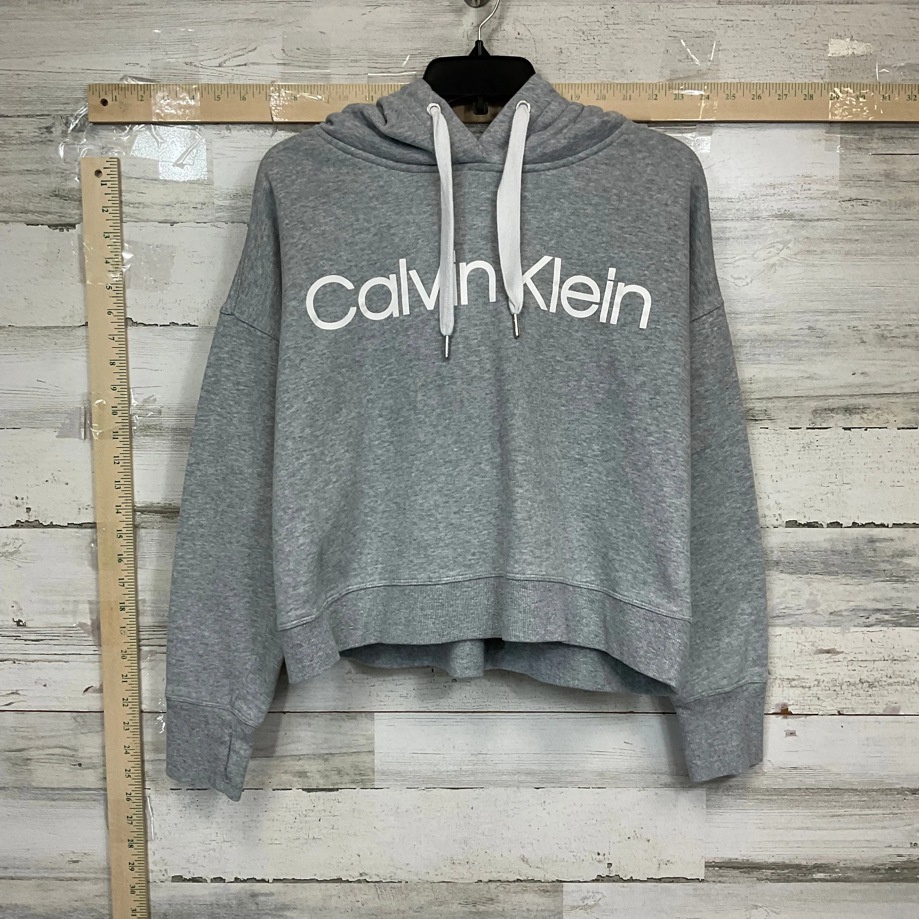 Athletic Sweatshirt Hoodie By Calvin Klein Performance In Grey, Size: L