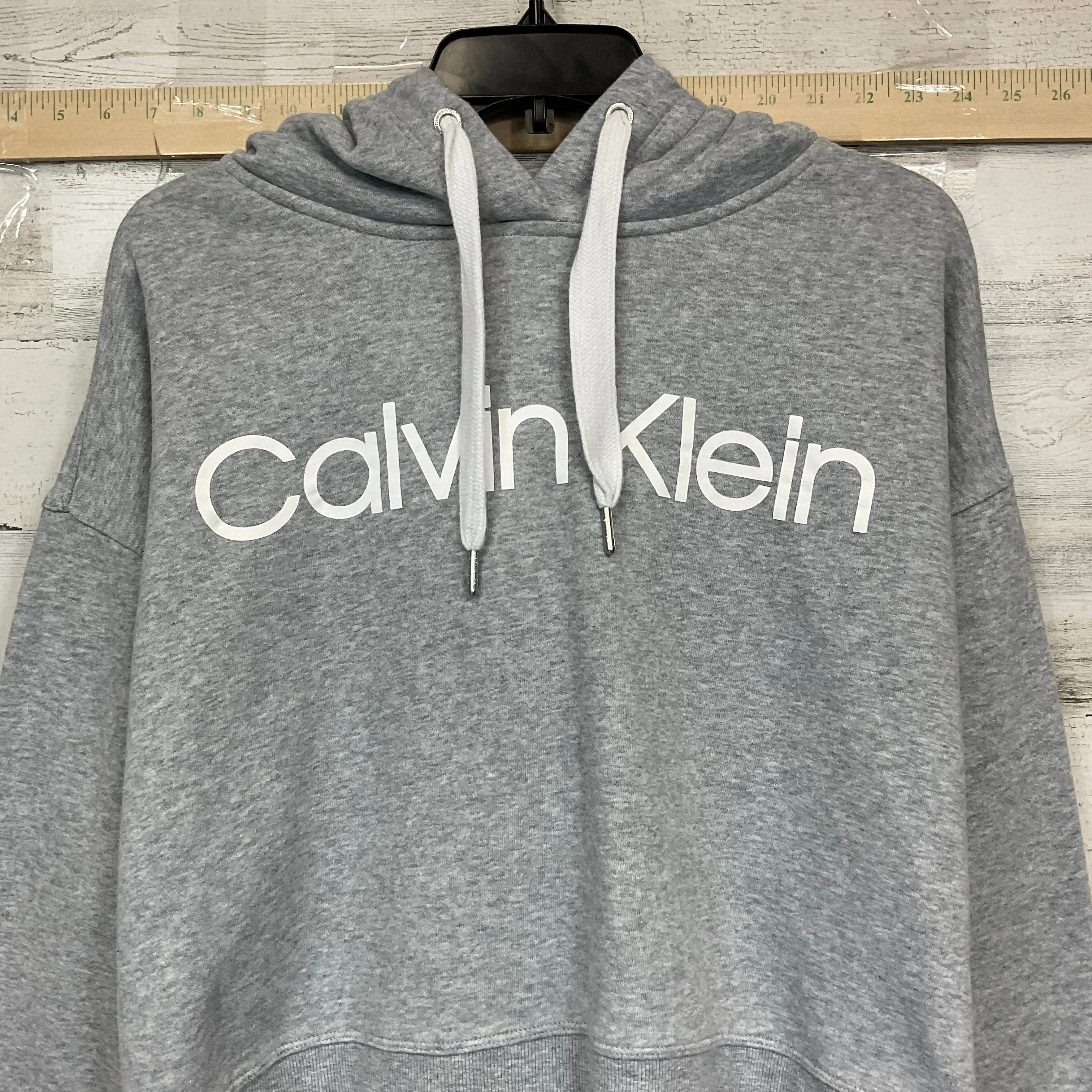 Athletic Sweatshirt Hoodie By Calvin Klein Performance In Grey, Size: L