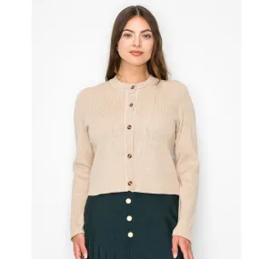 Beige Rib Solid Crop Cardigan