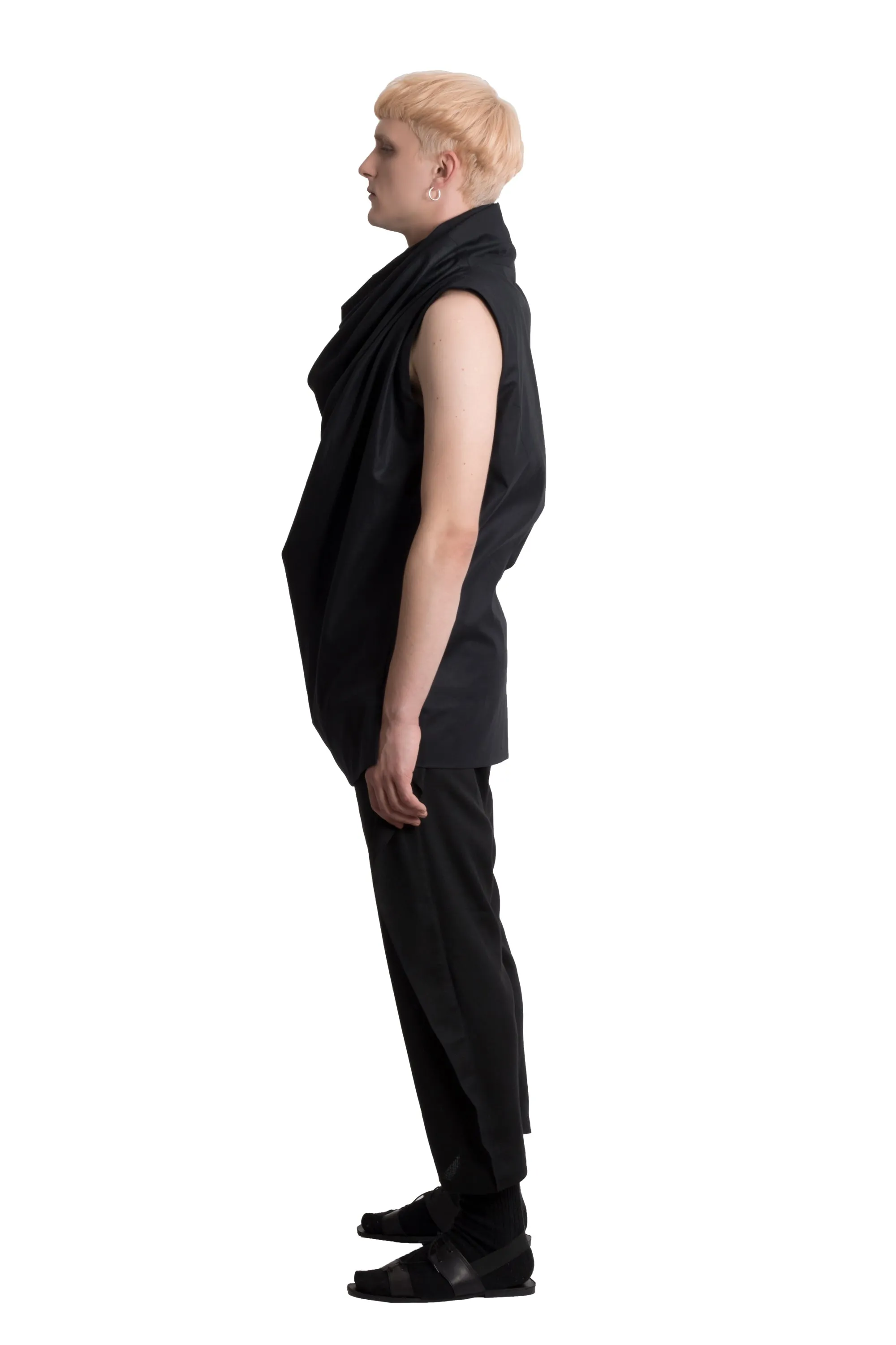 Black circular-drape cotton top