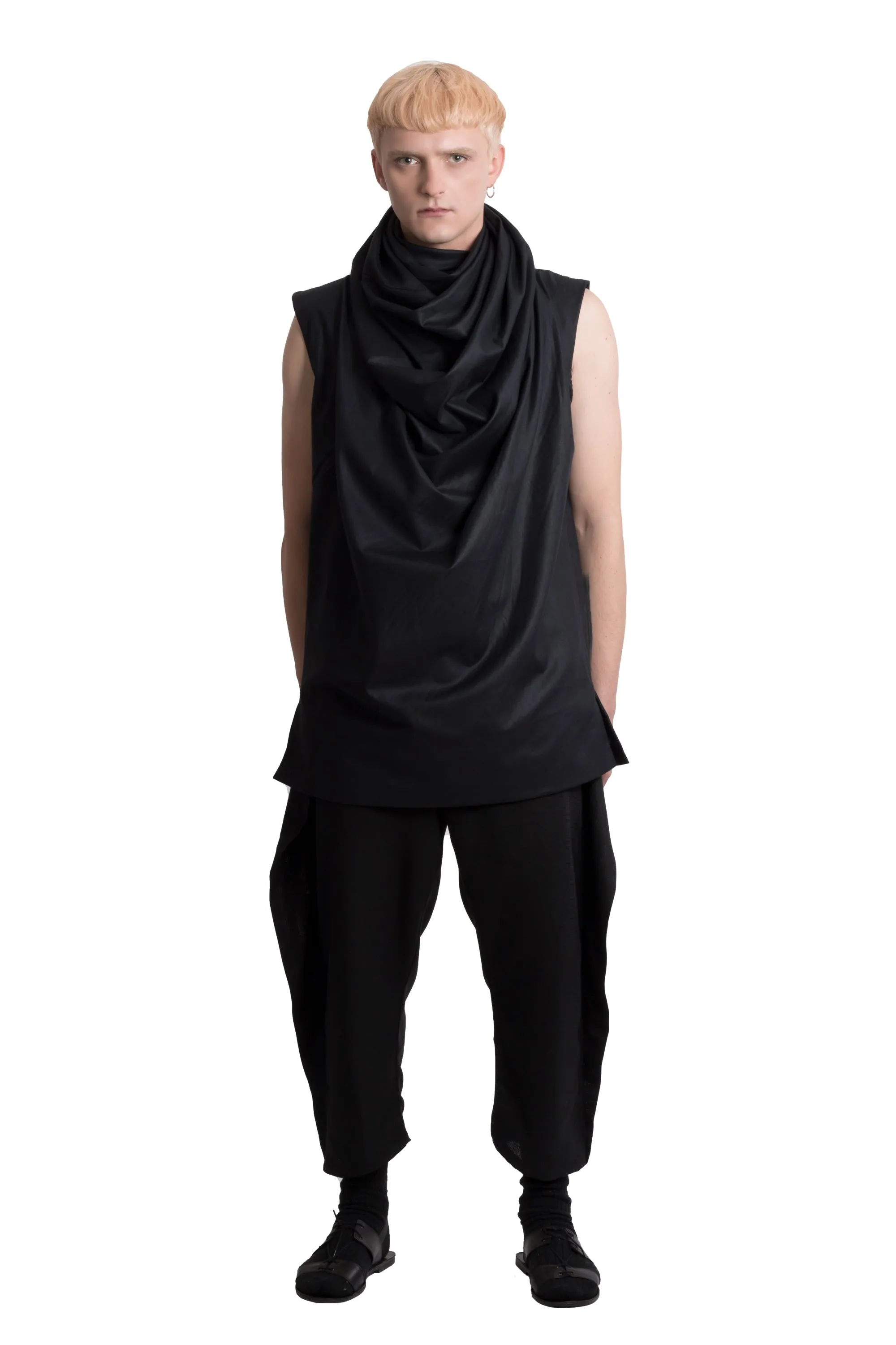 Black circular-drape cotton top