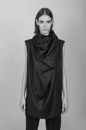 Black circular-drape cotton top