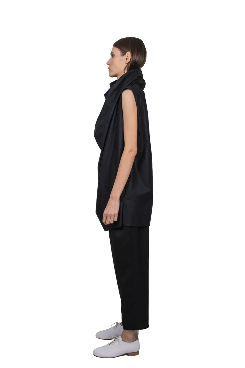 Black circular-drape cotton top