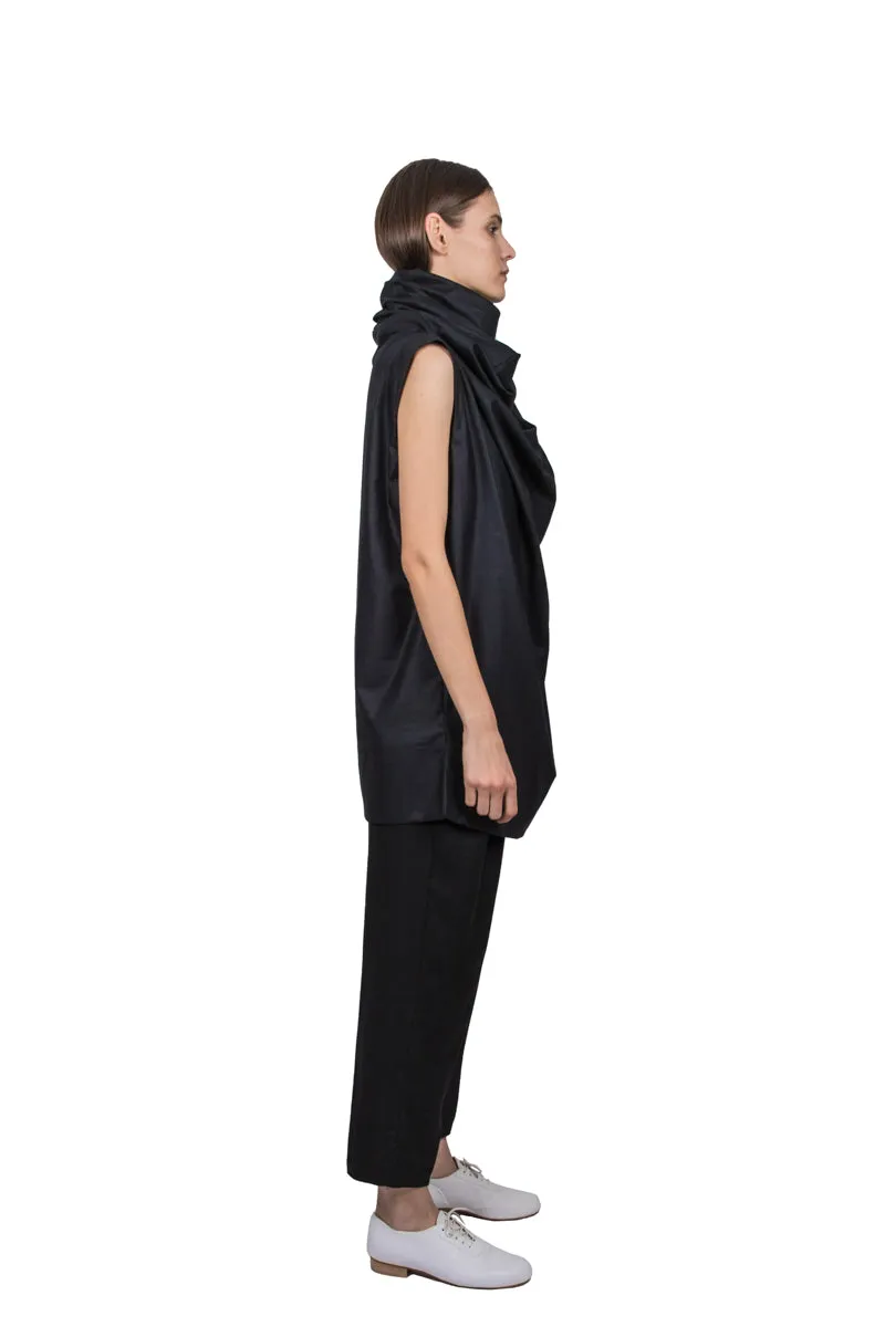 Black circular-drape cotton top