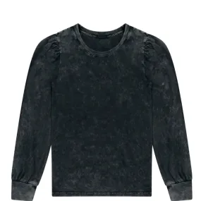 Black Stonewash Sabrina Puff Sleeve T Shirt