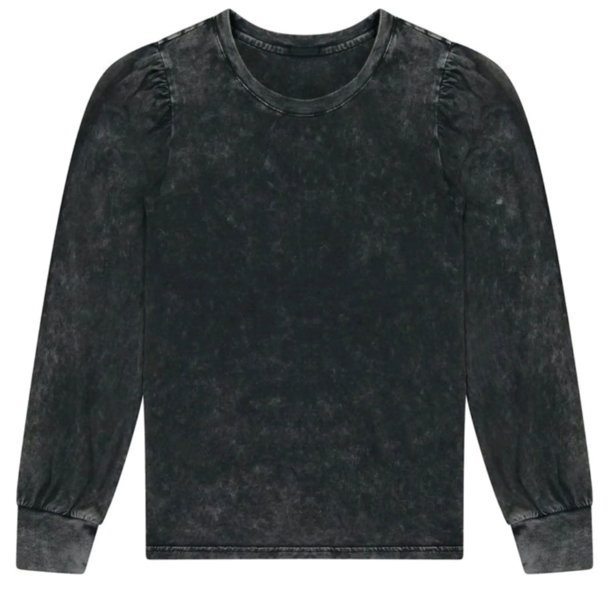 Black Stonewash Sabrina Puff Sleeve T Shirt