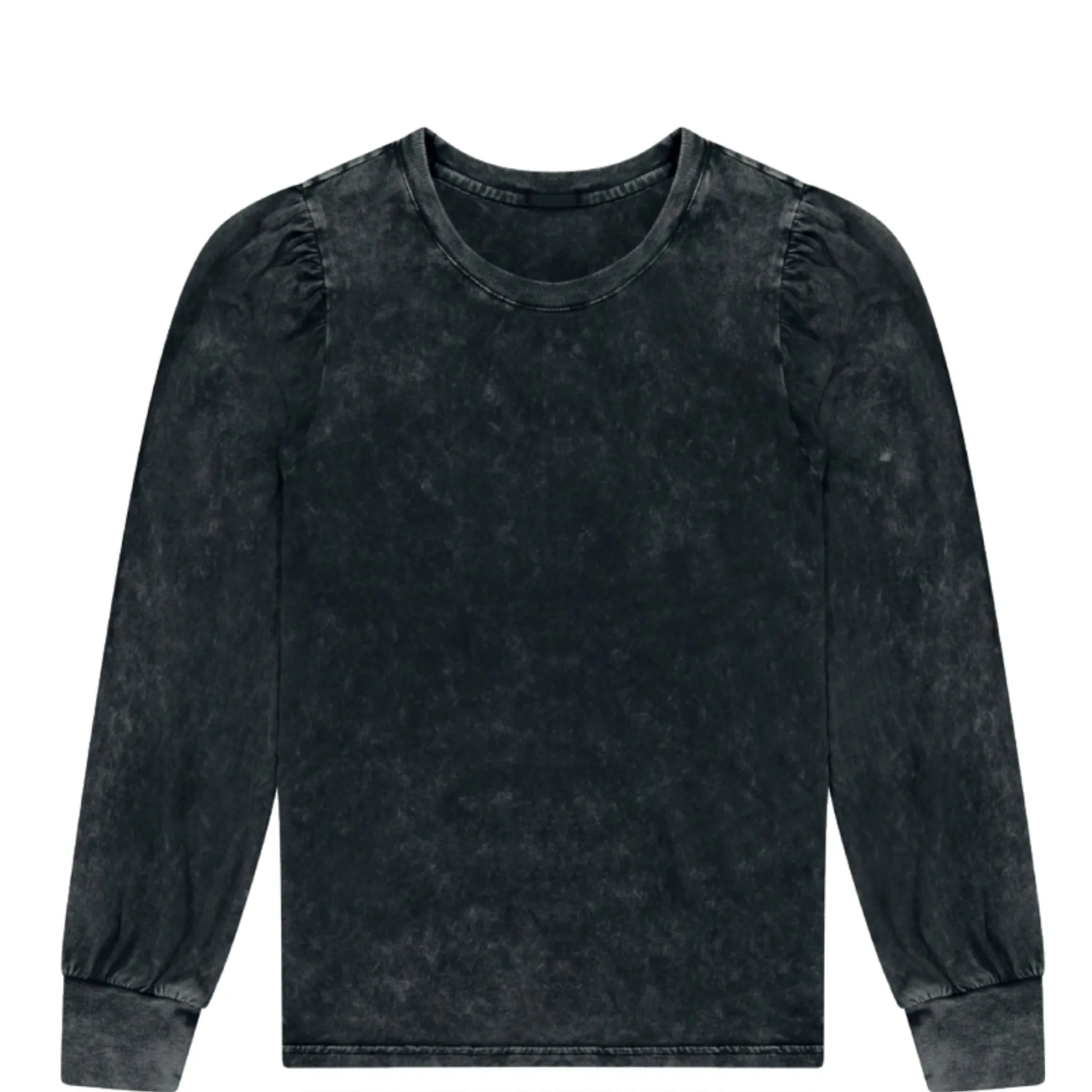 Black Stonewash Sabrina Puff Sleeve T Shirt