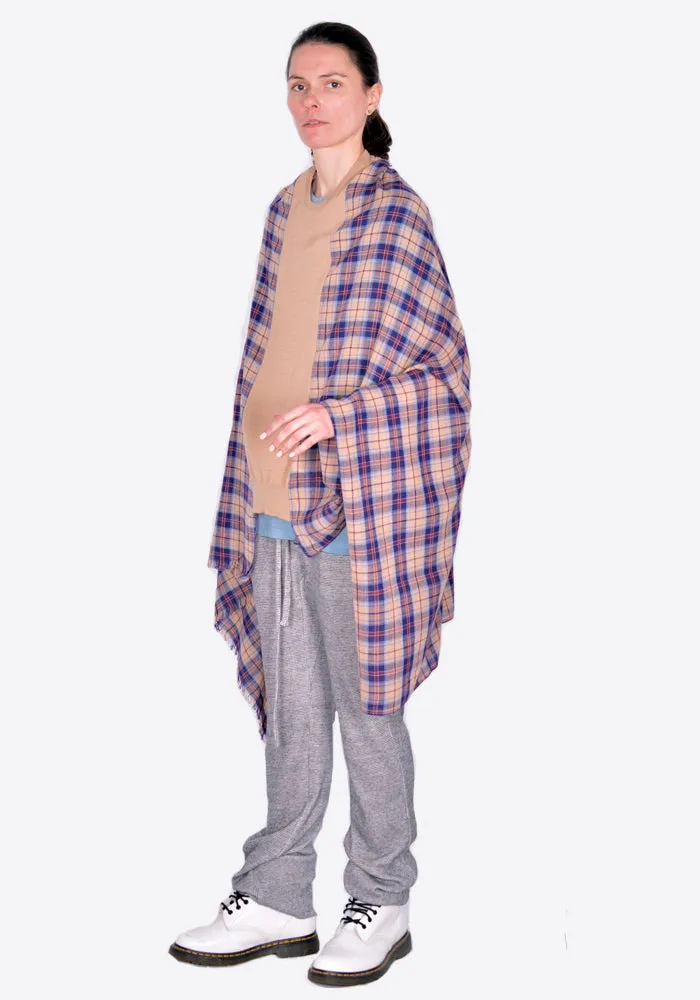 BLESS N°71 5051 SUMMER PLOP SCARF PONCHO BEIGE/CHECK