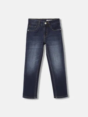 Blue Giraffe Boys Blue Solid Straight Fit Jeans