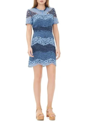 Blue Rebecca Tonal Stripe Lace Dress