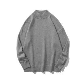 BONSIR  -  Men's Half High Collar Sweaters Autumn and Winter Standard Bottom Trendy All-match Solid Color Long Sleeved Loose Knitted Tops