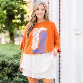 Boot Scootin Game Day Boyfriend Tee, Rust