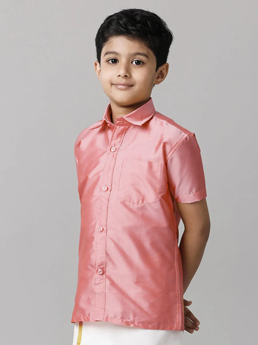 Boys Silk Cotton Pink Half Sleeves Shirt K45