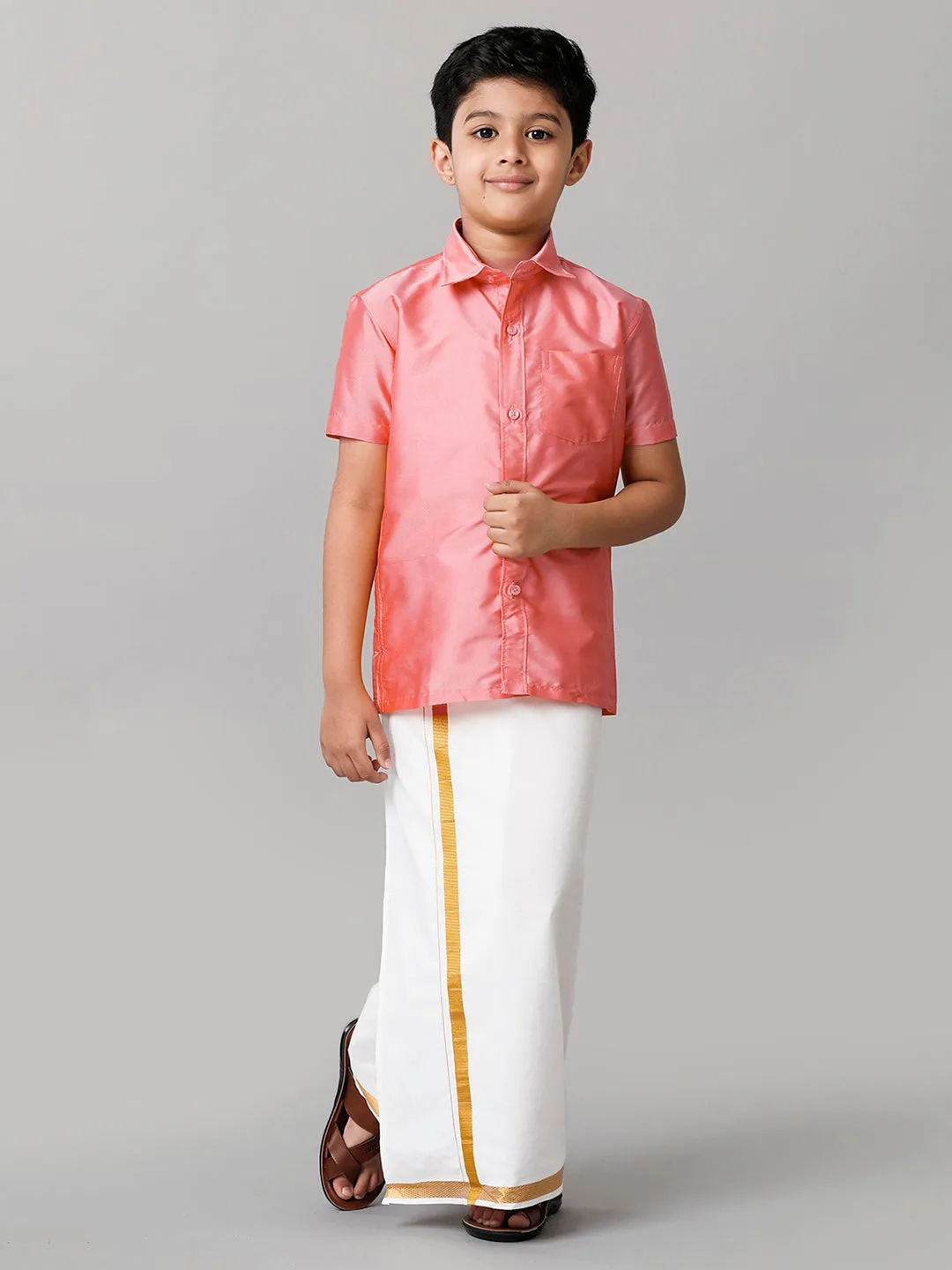 Boys Silk Cotton Pink Half Sleeves Shirt K45