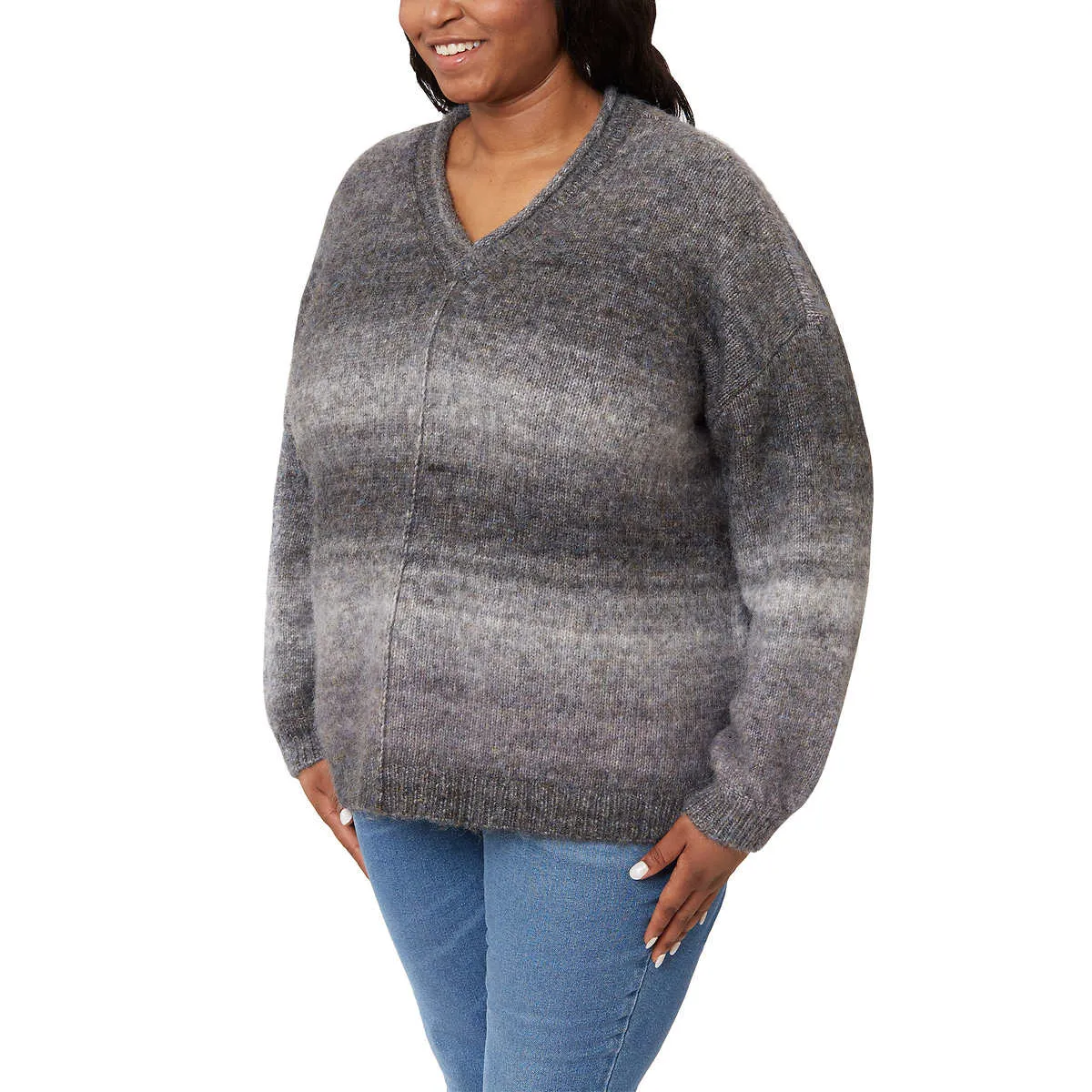 Briggs Women's Cozy V-Neck Soft Knitt Ombre Space Dye Sweater