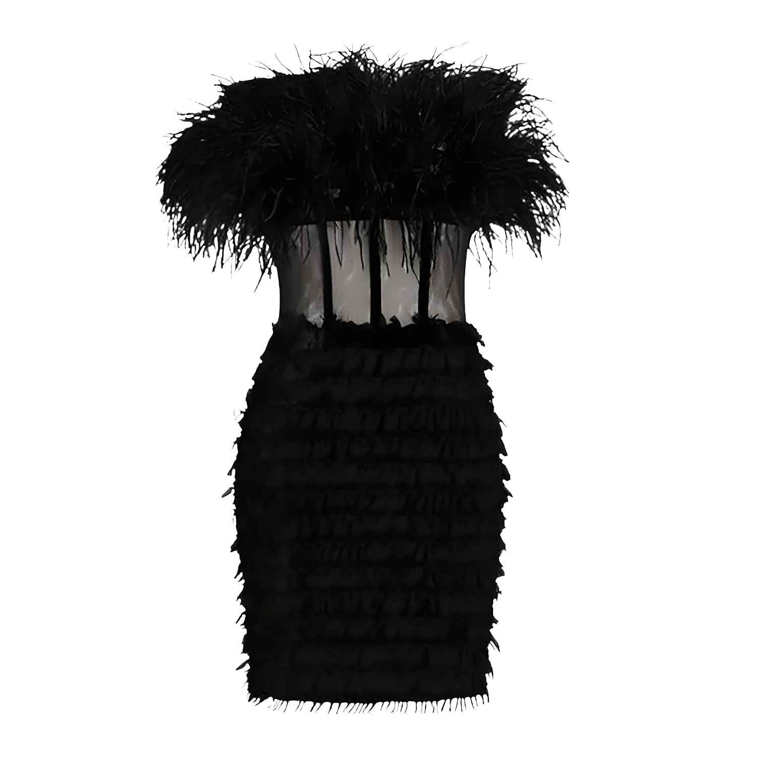 Briolette Black Feather Corset Dress