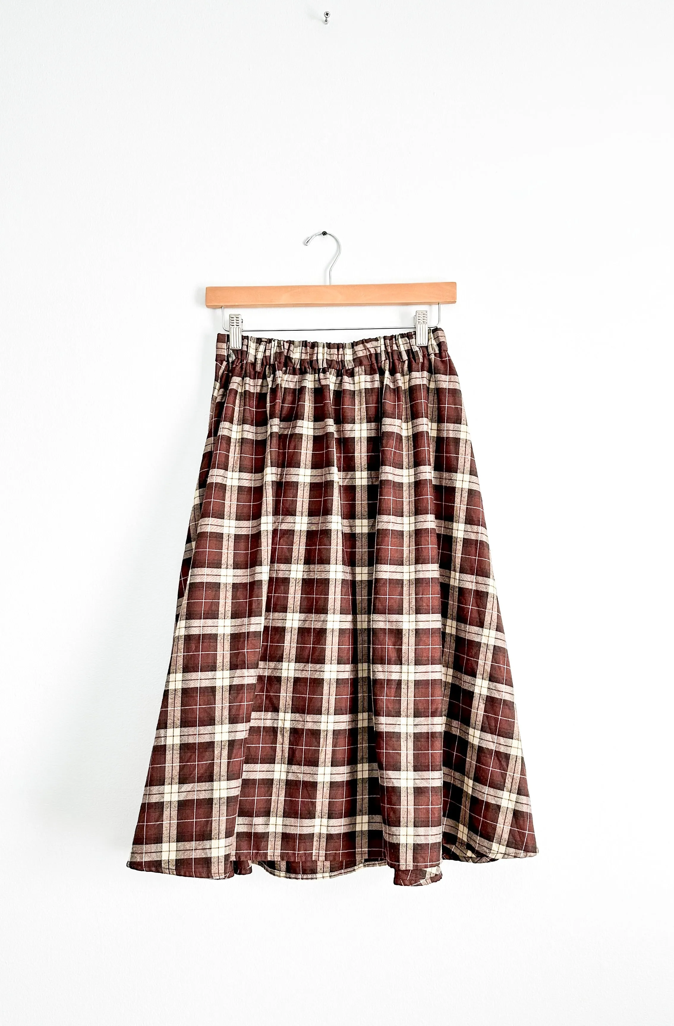 Brown Plaid Ruffle Front A-Line Skirt (S)