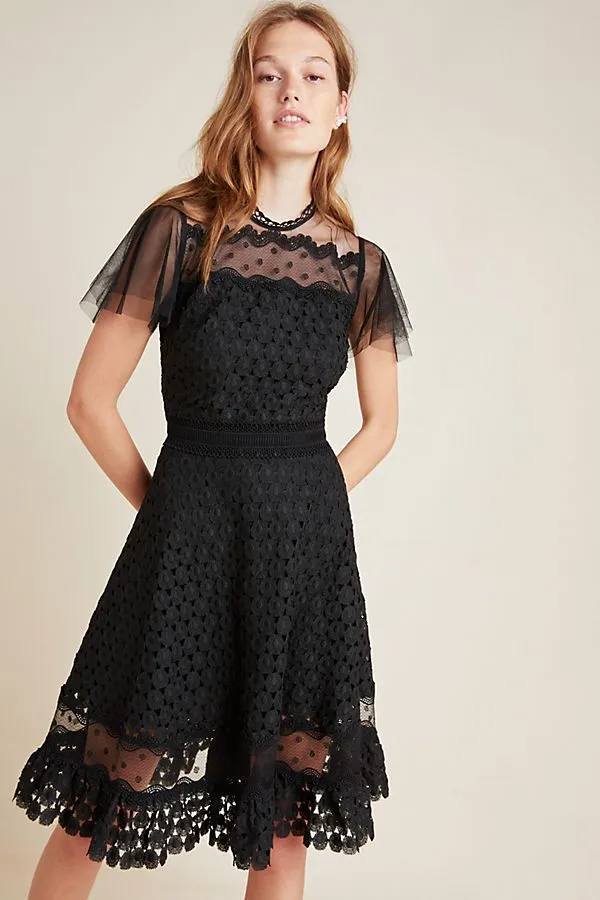 Brynn Fit and Flare Dress - Black Tulle and Lace