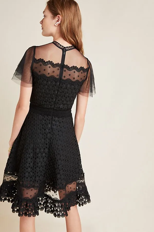 Brynn Fit and Flare Dress - Black Tulle and Lace