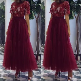 burgundy prom dresses 2020 ankle length lace applique elegant 2021 cheap prom gown