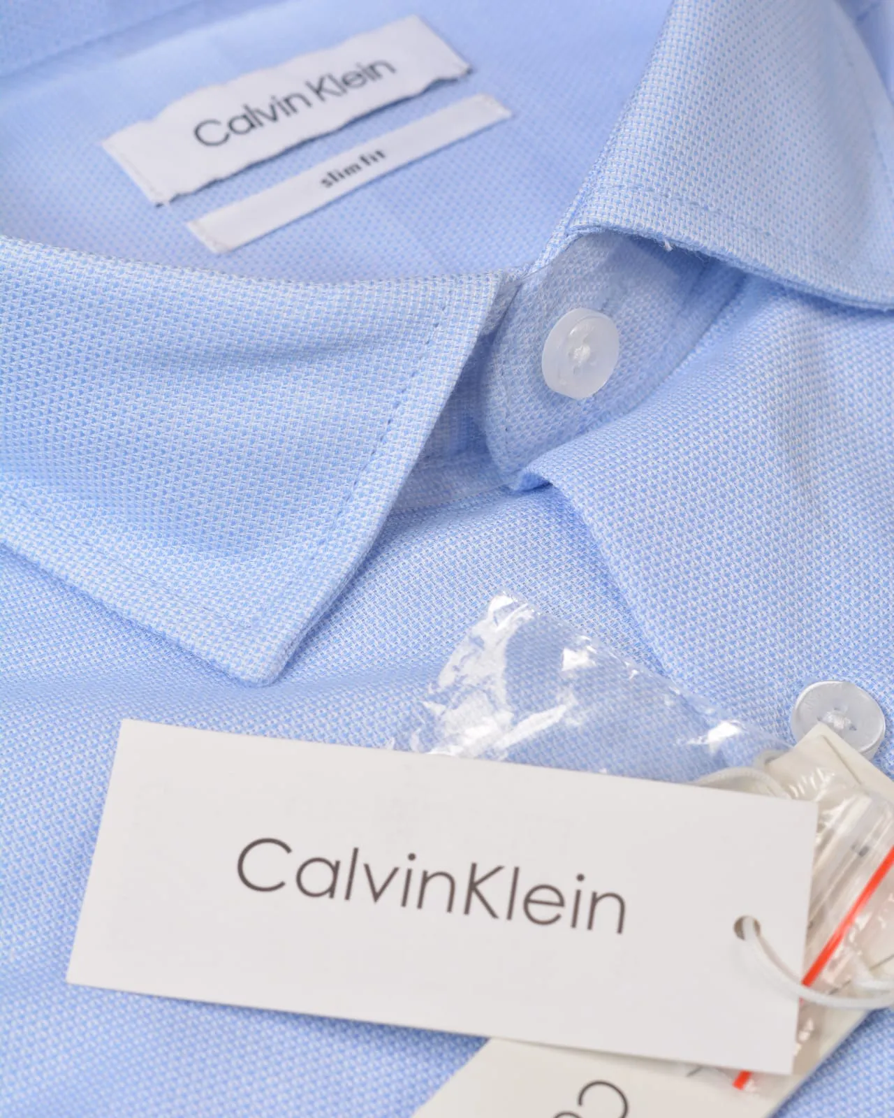 Calvin klein Steel Solid Herringbone Dress Shirt Blue Texture