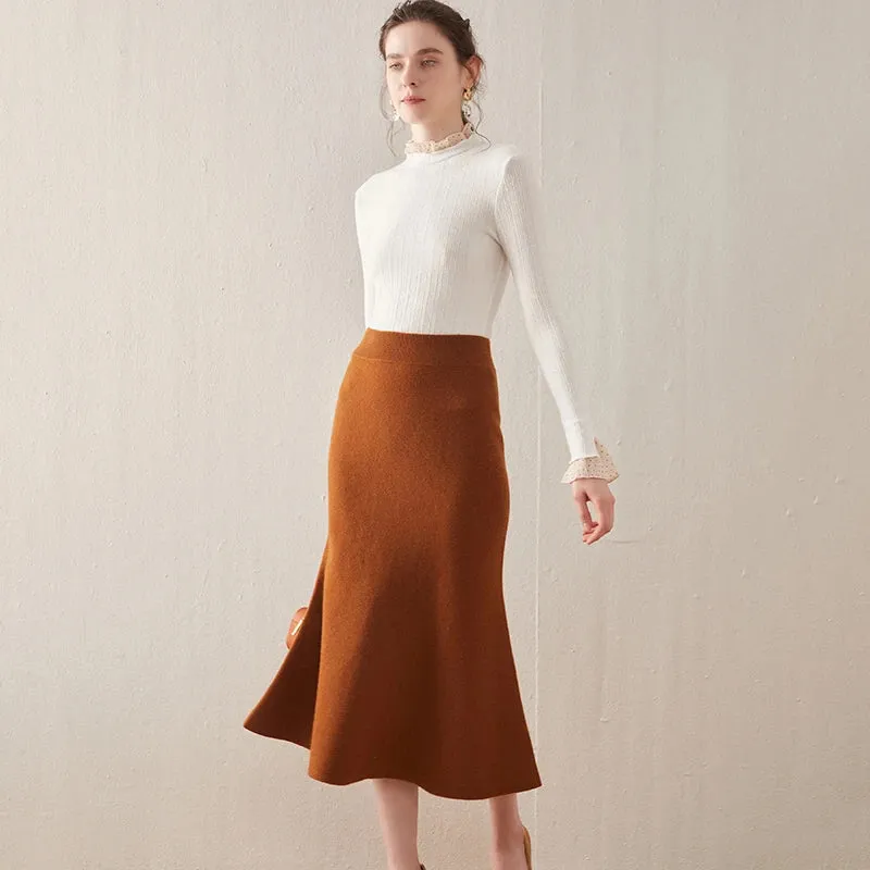 Cashmere 100%Skirt Fishtail Skirt Knitted Skirt Wool Midi Skirt Long Dresses for Women Long Elegant Dress Winter Clothes