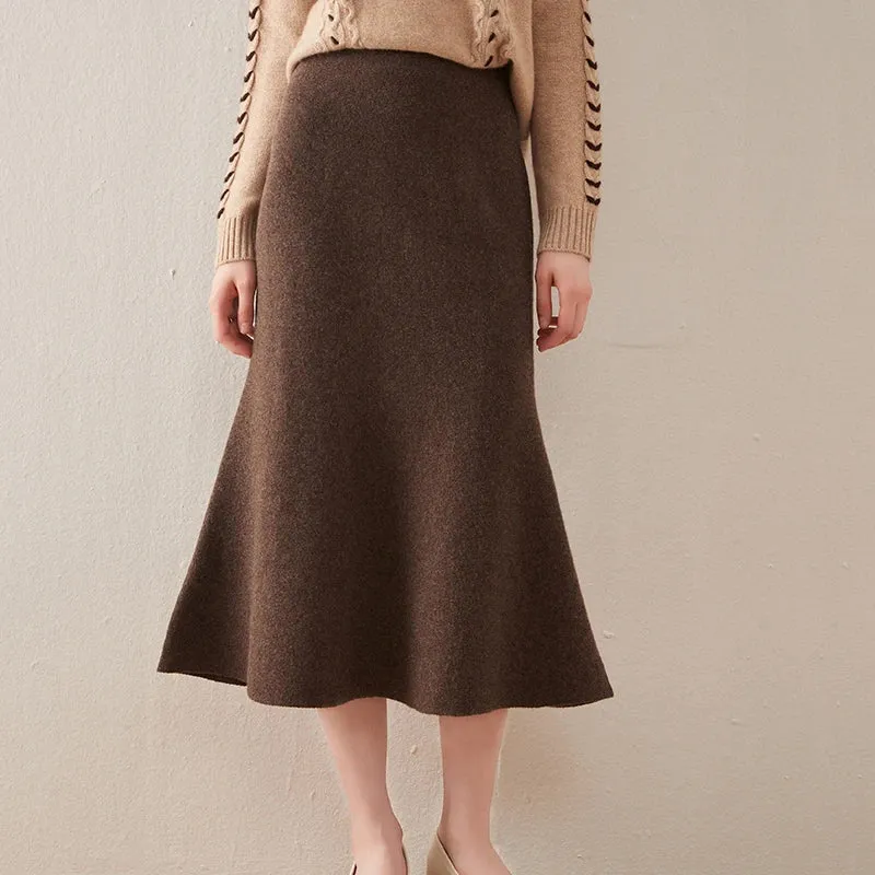 Cashmere 100%Skirt Fishtail Skirt Knitted Skirt Wool Midi Skirt Long Dresses for Women Long Elegant Dress Winter Clothes