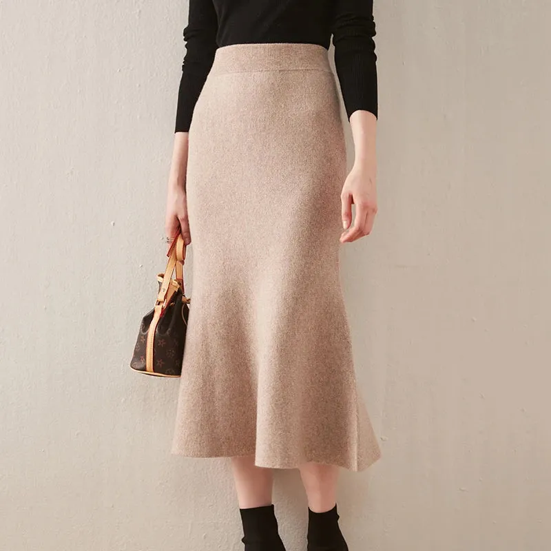 Cashmere 100%Skirt Fishtail Skirt Knitted Skirt Wool Midi Skirt Long Dresses for Women Long Elegant Dress Winter Clothes