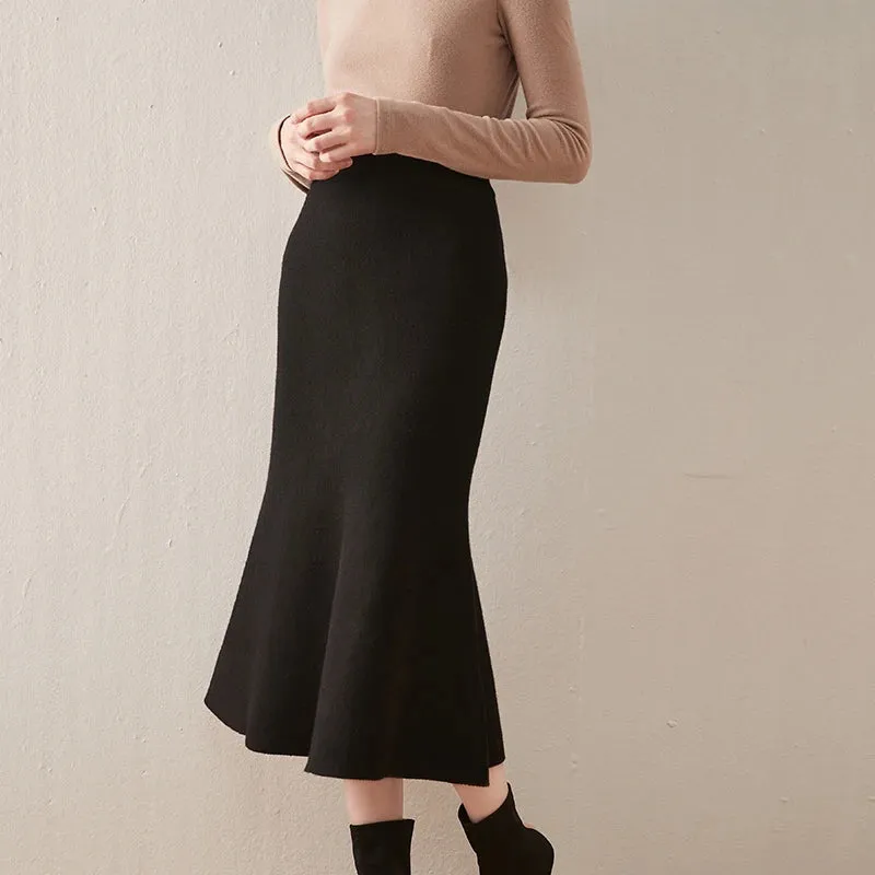 Cashmere 100%Skirt Fishtail Skirt Knitted Skirt Wool Midi Skirt Long Dresses for Women Long Elegant Dress Winter Clothes